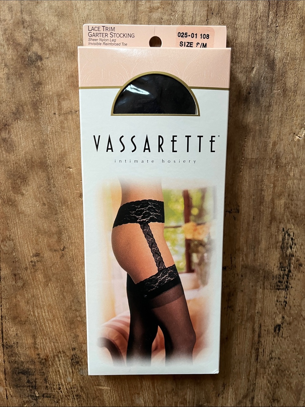 vassarette Black Lace-Trim Garter Stockings